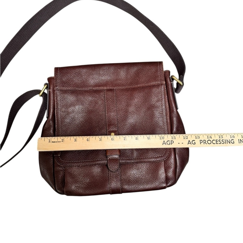 Fossil Brown Pebbled Leather Crossbody Bag Boho Vintage Classic Adjustable Strap - Picture 8 of 9